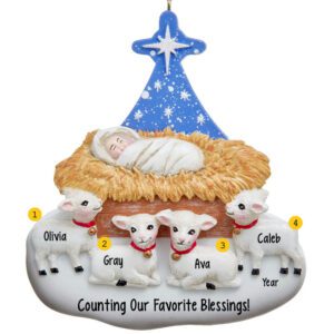 Personalized Nativity Ornament for 4 Grandchildren