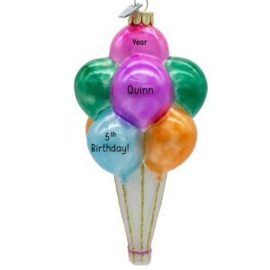 Personalized Birthday Balloon Bouquet Celebration Glass Ornament