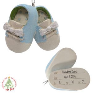 Resin Fully Dimensional Baby Booties Birth Stats Ornament BLUE