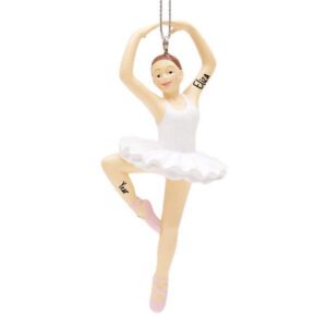 Personalized Fully Dimensional Brunette Ballerina Ornament WHITE