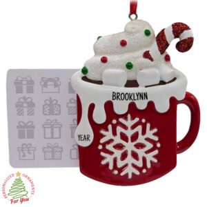 Personalized Glittered HOT COCOA Card Holder And Ornament