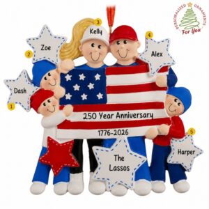 Personalized Patriotic Family Of 5 Celebrating America 250 Ornament BLONDE