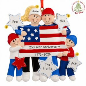 Personalized Patriotic Family Of 4 Celebrating America 250 Ornament BLONDE