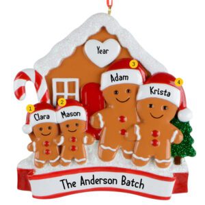 Personalized Group Of 4 Gingerbread Glittered Keepsake Ornament