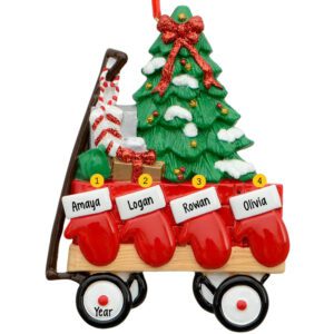 Personalized Group of Four Christmas Wagon Ornament